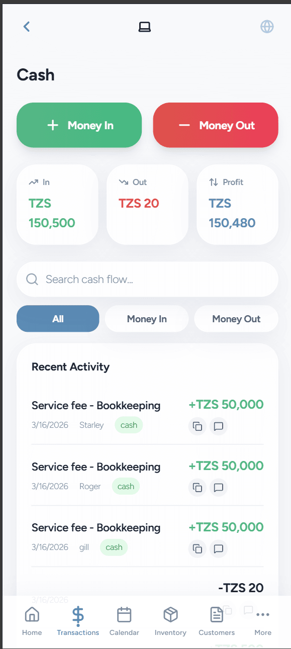 BeeZee Dashboard showing business overview and metrics